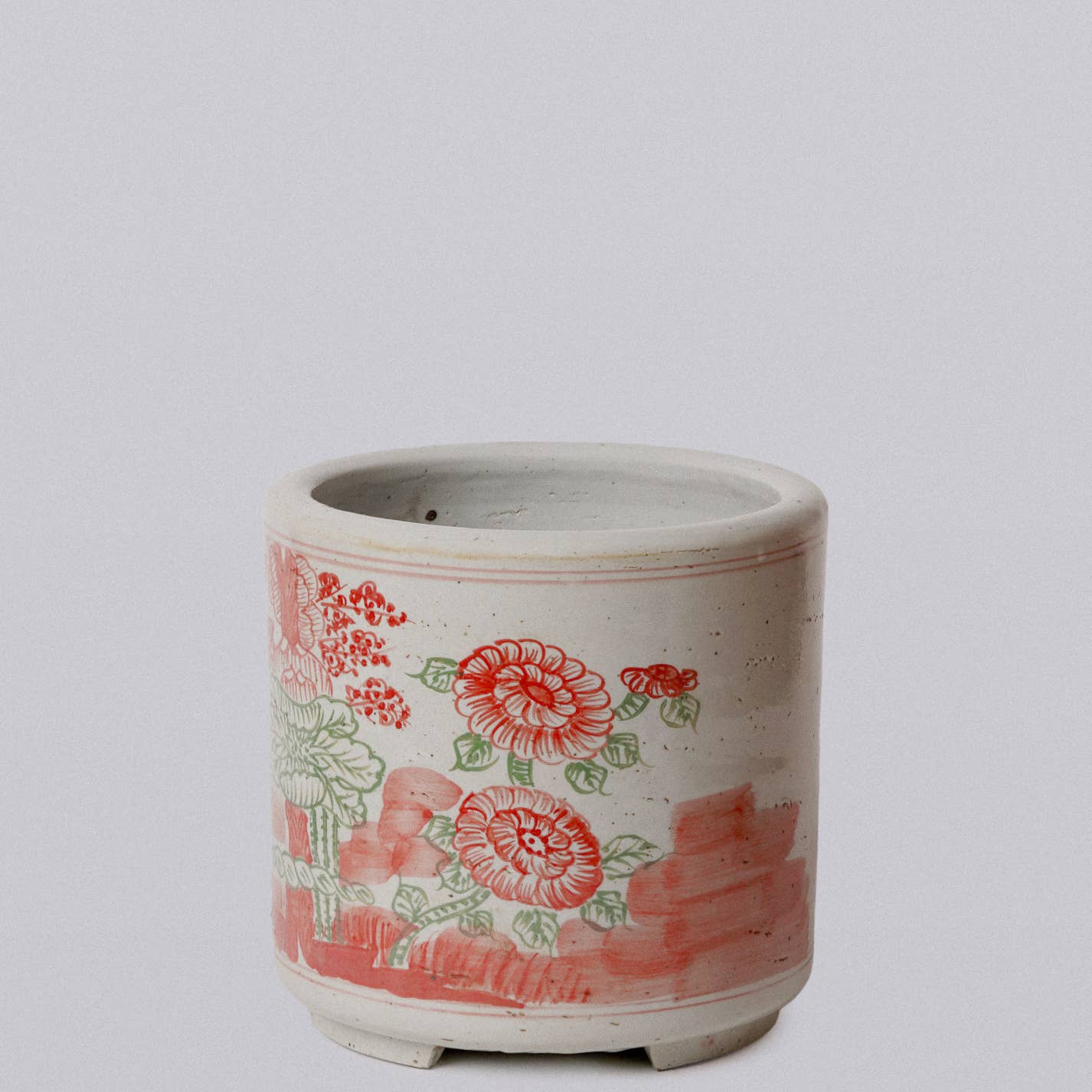 Cobalt Guild Home Decor Pink and Green Porcelain Four Seasons Footed Cachepot