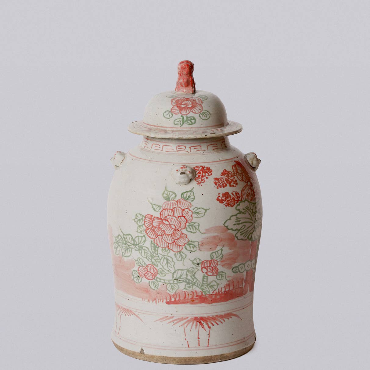 Cobalt Guild Home Decor Pink and Green Porcelain Four Seasons Temple Jar