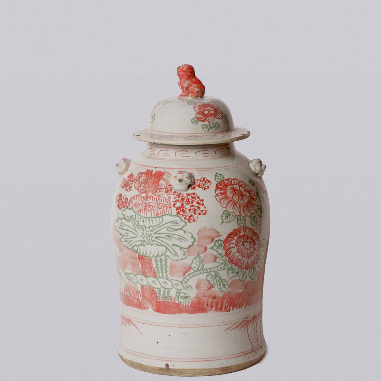 Cobalt Guild Home Decor Pink and Green Porcelain Four Seasons Temple Jar