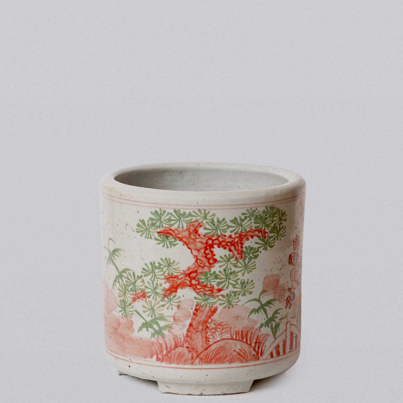 Cobalt Guild Home Decor Pink and Green Porcelain Three Friends Footed Cachepot