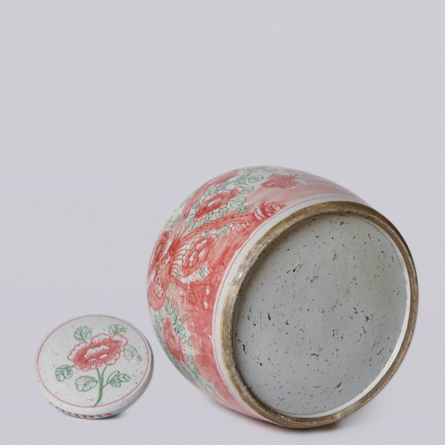 Cobalt Guild Home Decor Pink & Green Rustic Porcelain Bird & Flower Large Lidded Jar