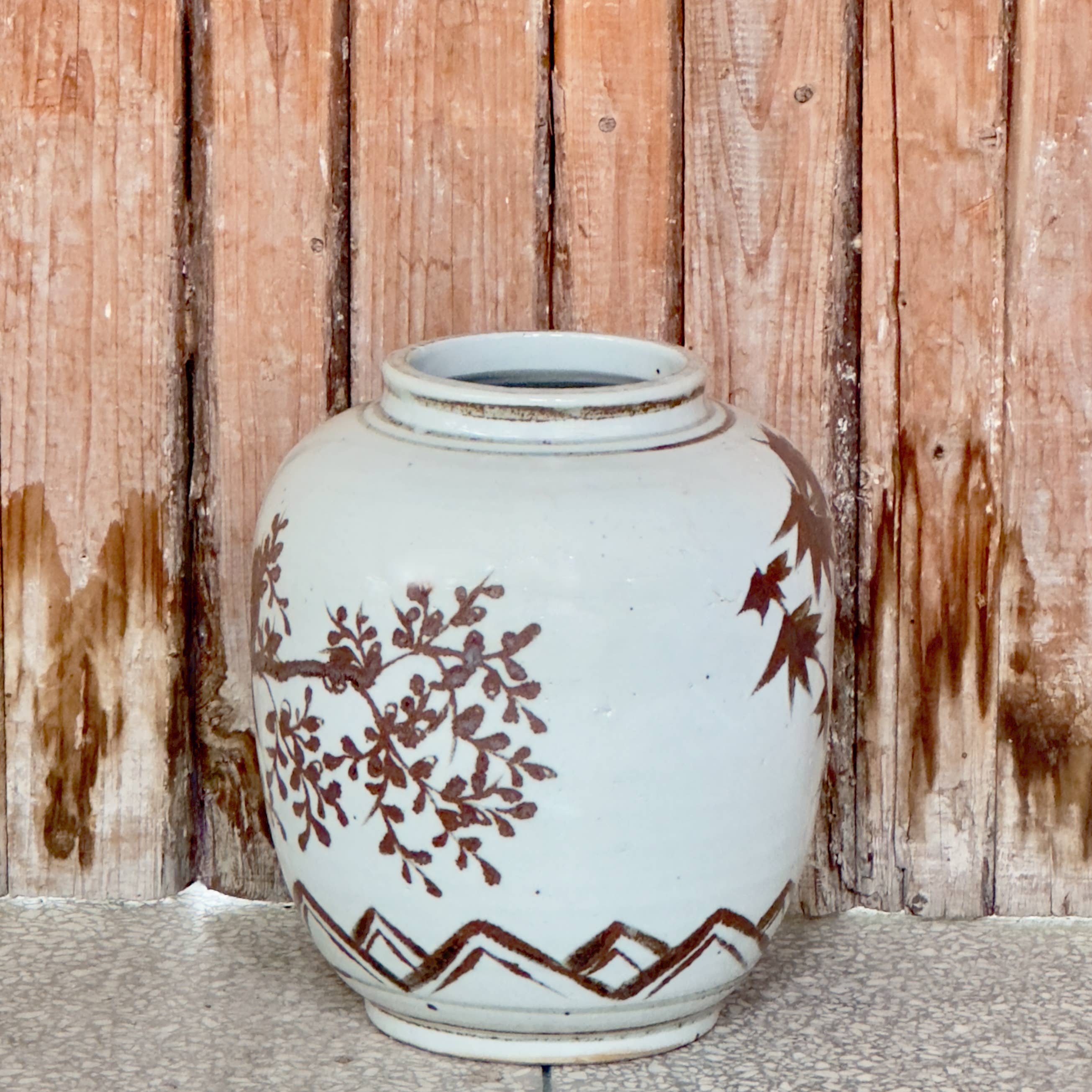 Cobalt Guild Home Decor Red and White Copper Underglaze Bird and Flower Barrel Vase