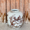 Cobalt Guild Home Decor Red and White Copper Underglaze Bird and Flower Barrel Vase