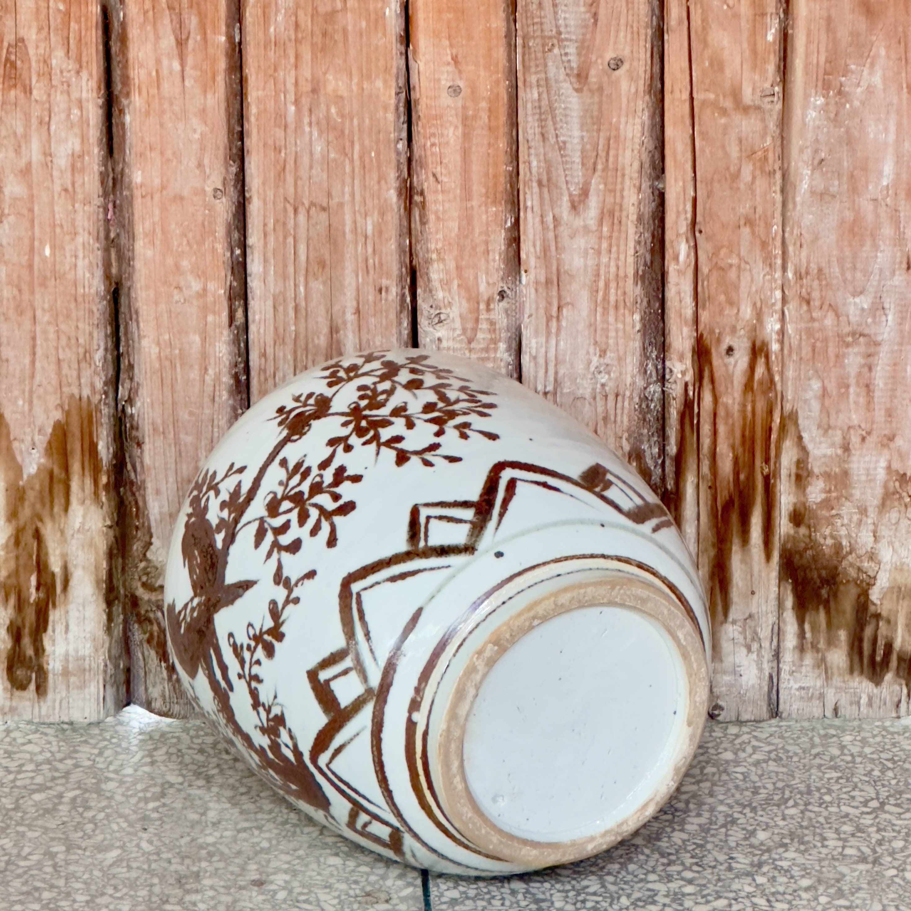 Cobalt Guild Home Decor Red and White Copper Underglaze Bird and Flower Barrel Vase