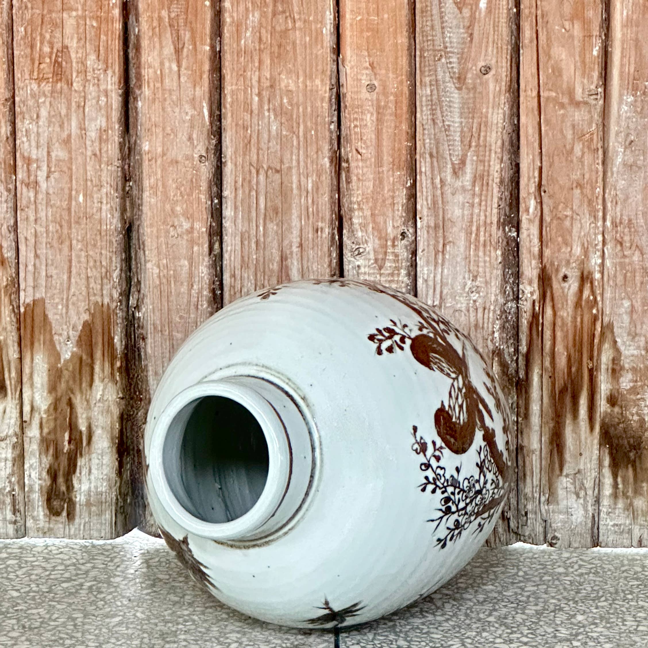 Cobalt Guild Home Decor Red and White Copper Underglaze Songbirds Barrel Vase