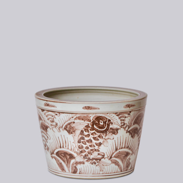 Cobalt Guild Home Decor Red and White Porcelain Fish Planter