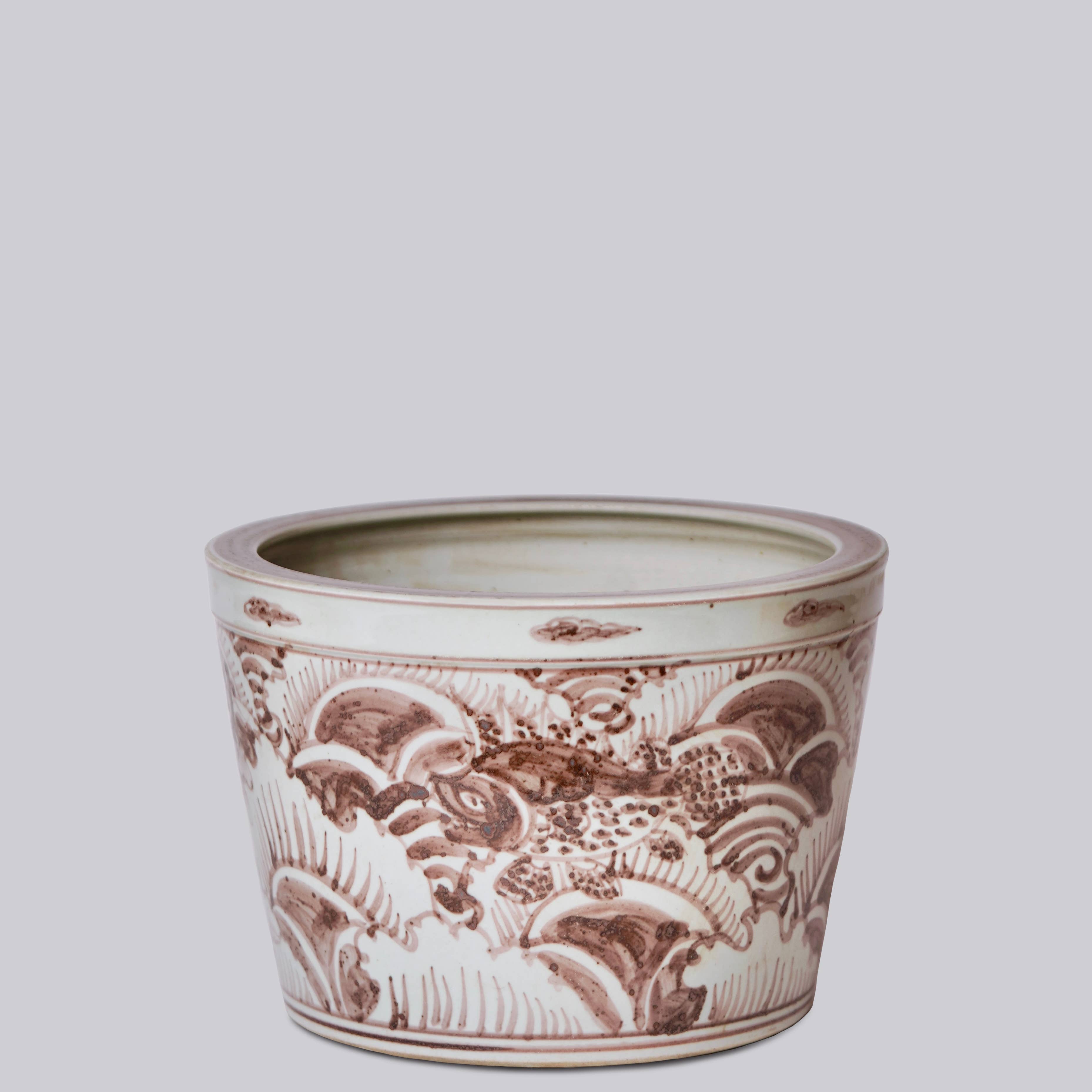 Cobalt Guild Home Decor Red and White Porcelain Fish Planter