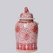 Cobalt Guild Home Decor Red and White Porcelain Scrolling Lotus Rondelle Temple Jar
