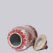 Cobalt Guild Home Decor Red and White Porcelain Scrolling Lotus Rondelle Temple Jar