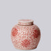 Cobalt Guild Home Decor Red and White Porcelain Scrolling Lotus Round Lidded Jar