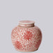 Cobalt Guild Home Decor Red and White Porcelain Scrolling Lotus Round Lidded Jar