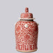 Cobalt Guild Home Decor Red and White Porcelain Scrolling Lotus Temple Jar