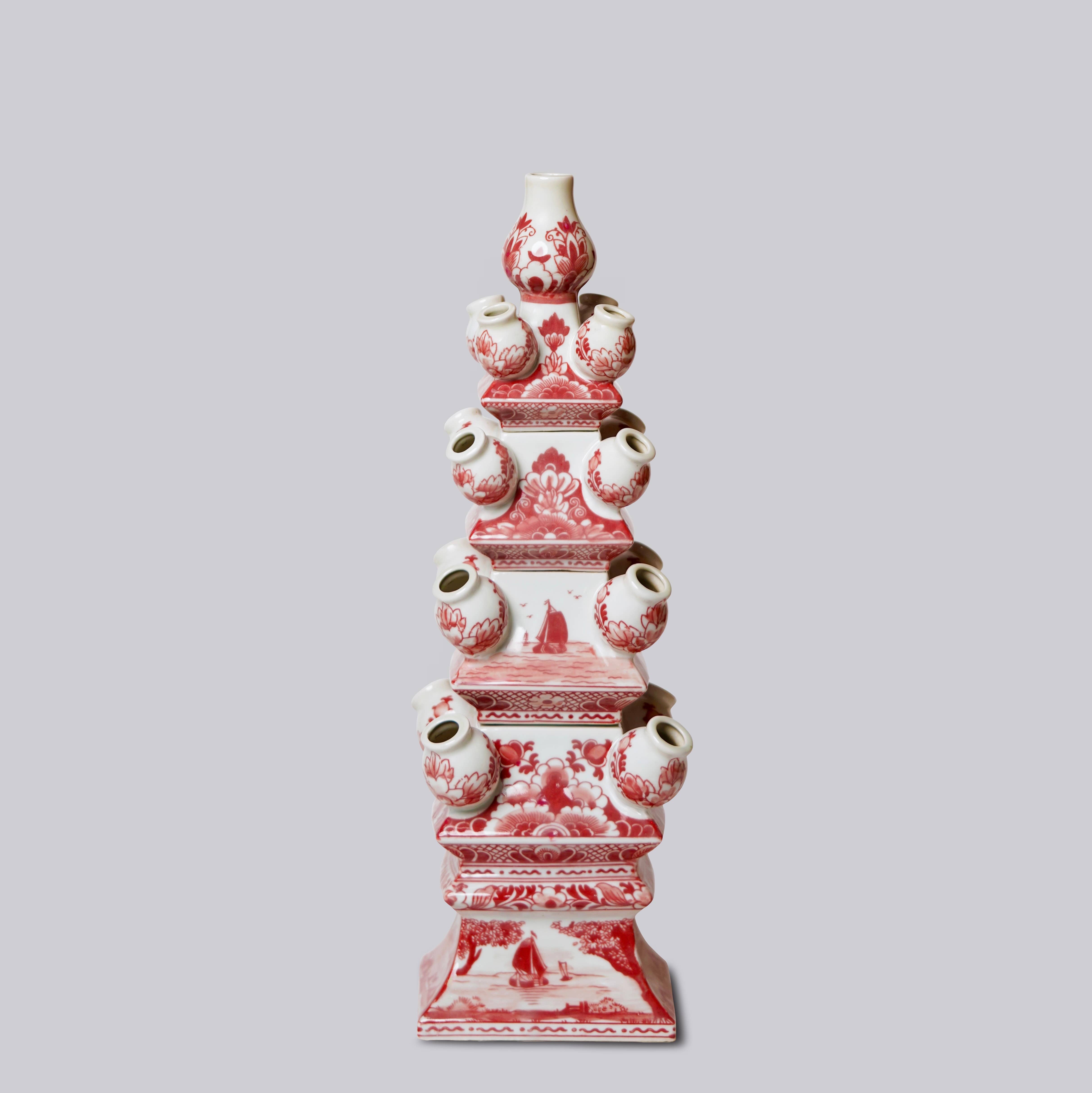 Cobalt Guild Home Decor Red and White Short Porcelain Tulipiere