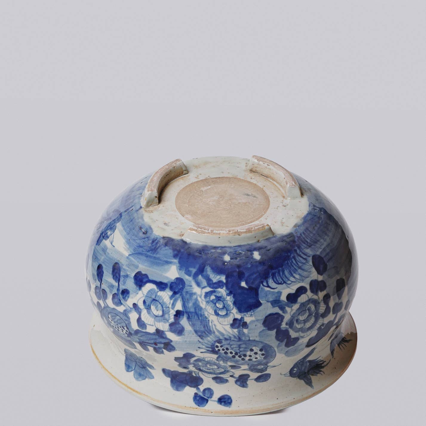 Cobalt Guild Home Decor Rustic Bird & Flower Blue & White Porcelain Bulbous Cachepot