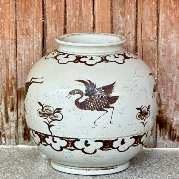 Cobalt Guild Home Decor Rustic Copper Glazed Porcelain Crane Jar
