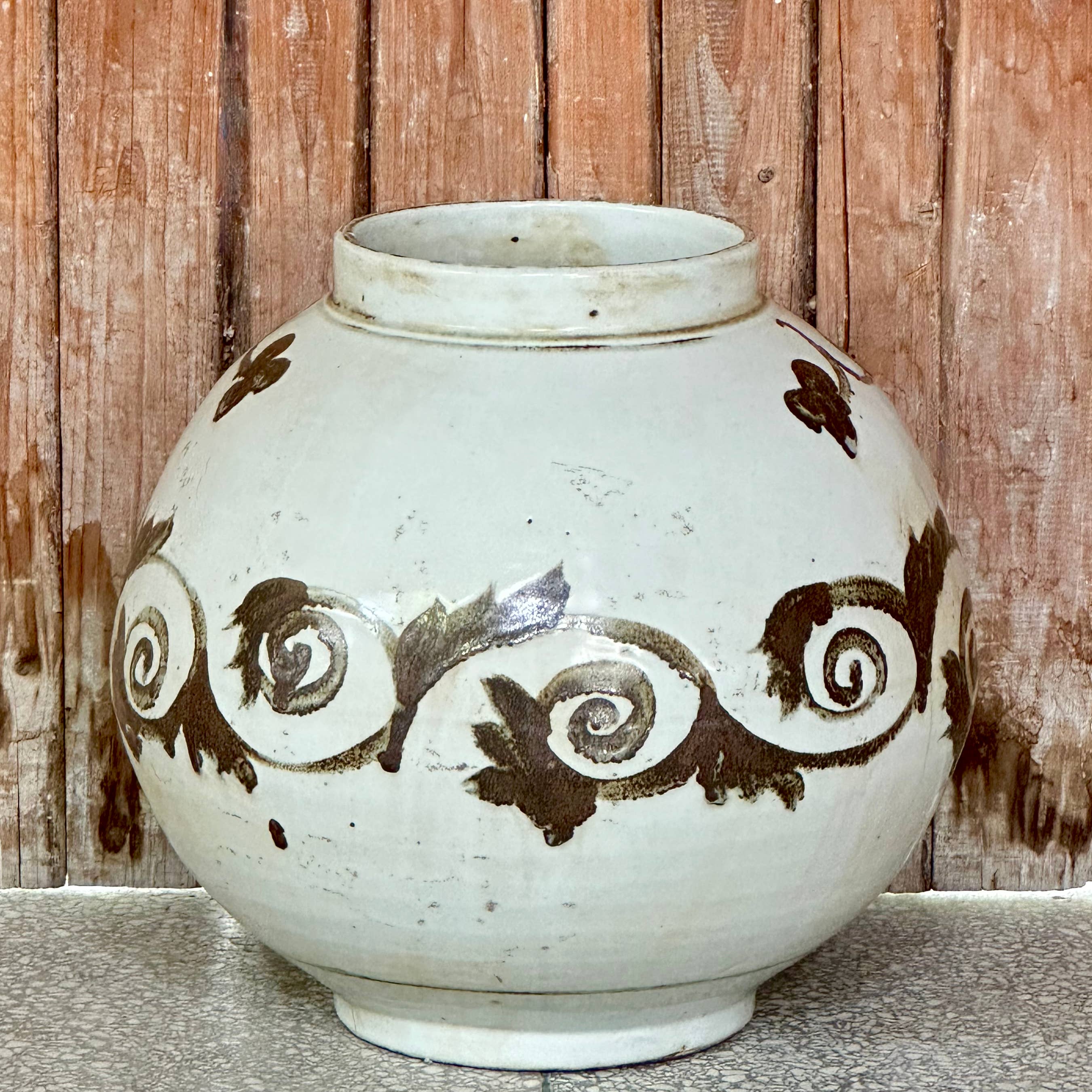 Cobalt Guild Home Decor Rustic Copper Glazed Porcelain Floral Scroll Jar