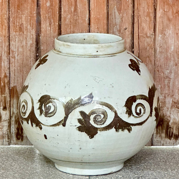Cobalt Guild Home Decor Rustic Copper Glazed Porcelain Floral Scroll Jar