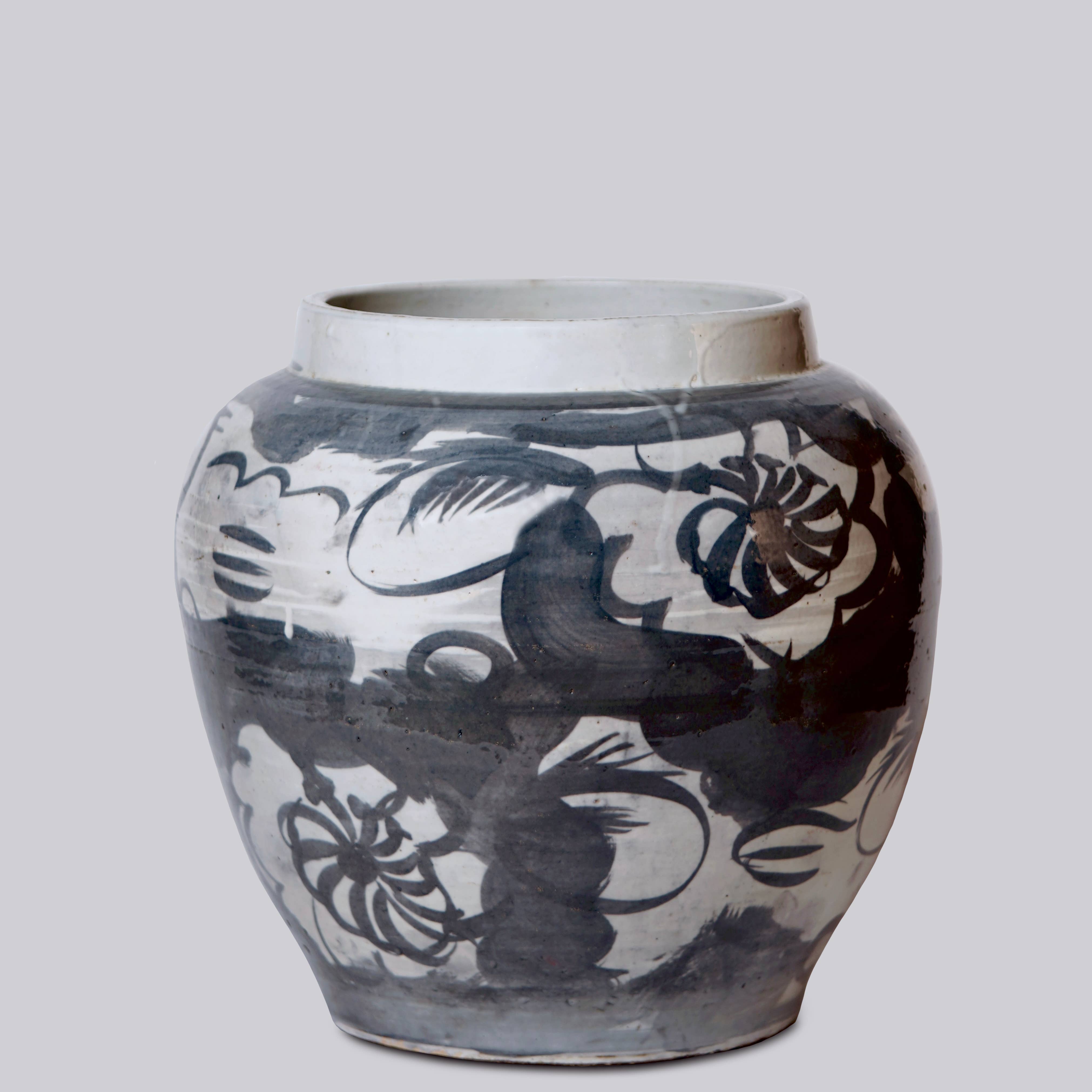 Cobalt Guild Home Decor Rustic Floral Blue and White Porcelain Pot