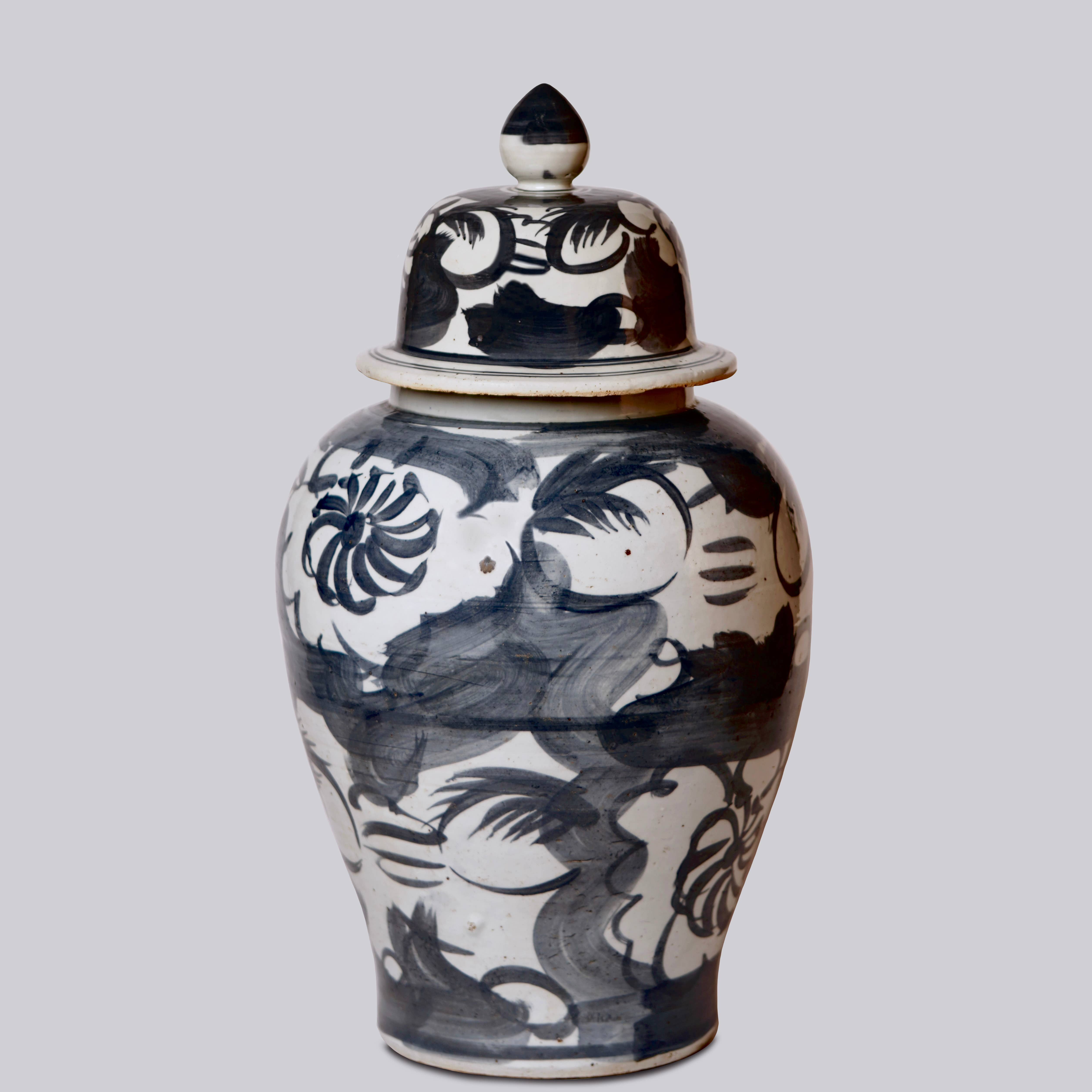 Cobalt Guild Home Decor Rustic Floral Blue and White Porcelain Temple Jar