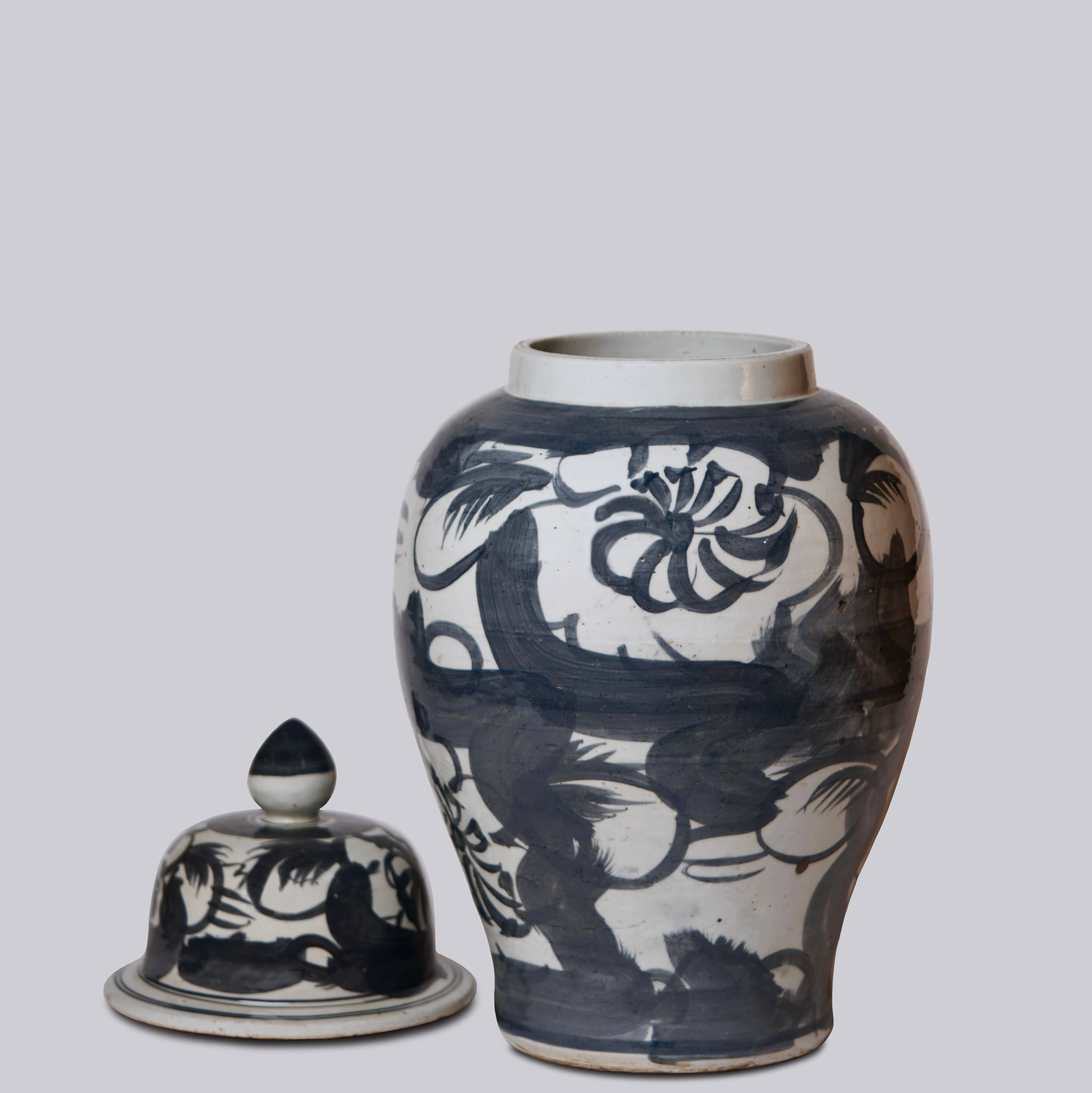 Cobalt Guild Home Decor Rustic Floral Blue and White Porcelain Temple Jar