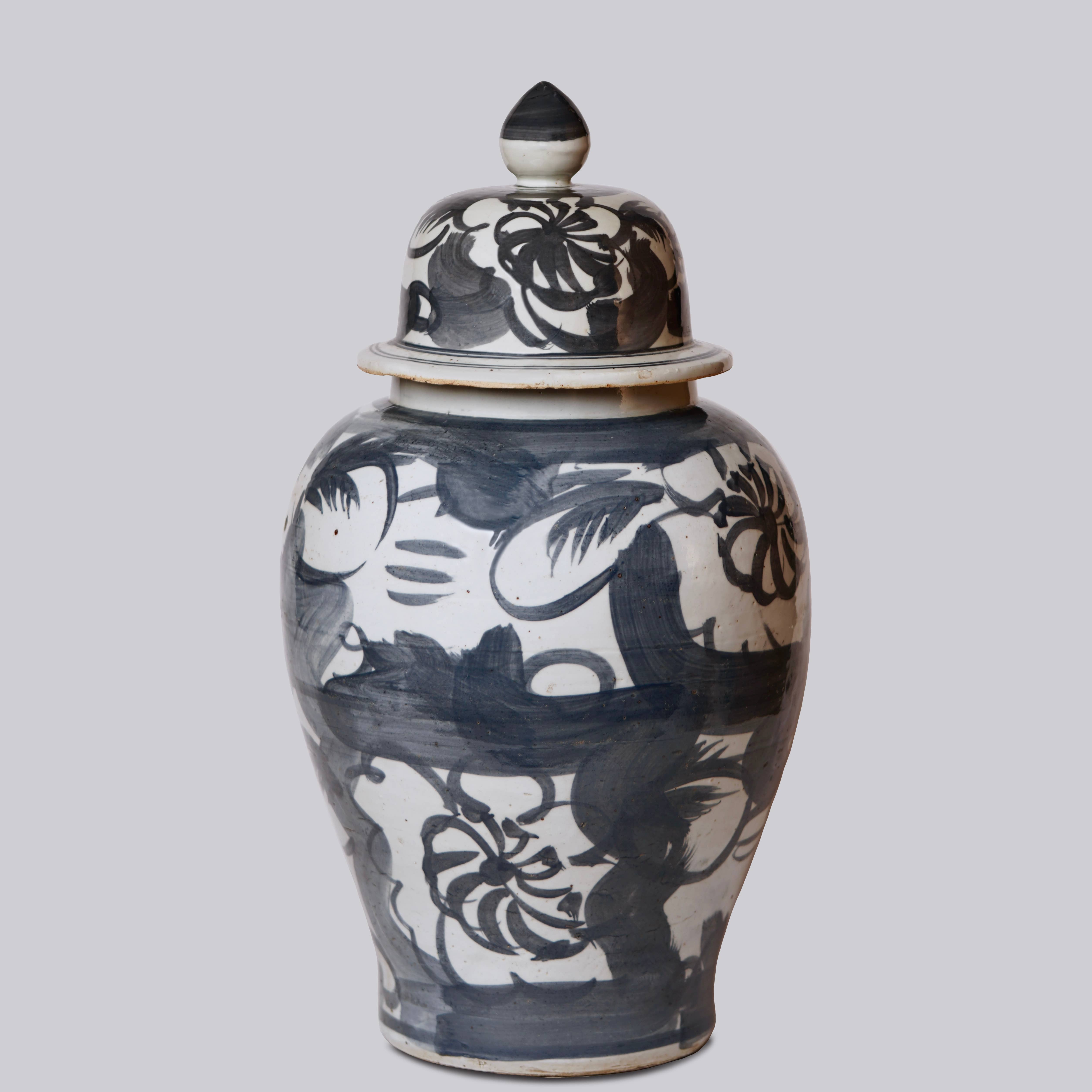 Cobalt Guild Home Decor Rustic Floral Blue and White Porcelain Temple Jar