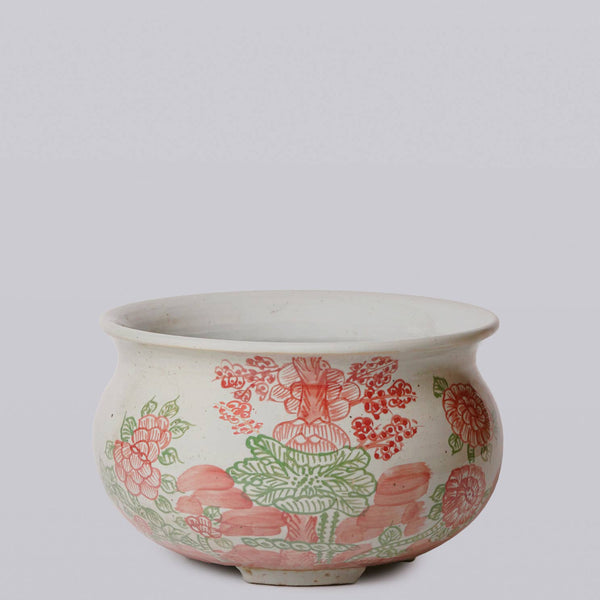 Cobalt Guild Home Decor Rustic Four Seasons Pink & Green Porcelain Bulbous Cachepot