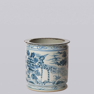 Cobalt Guild Home Decor Rustic Peacock Blue and White Porcelain Cachepot