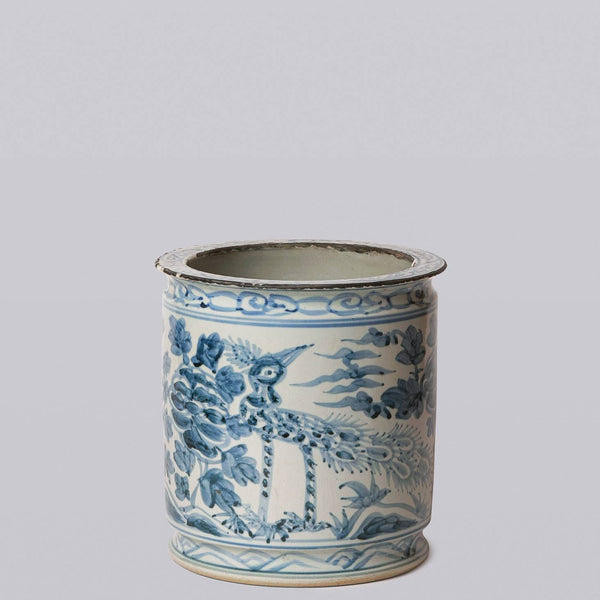 Cobalt Guild Home Decor Rustic Peacock Blue and White Porcelain Cachepot