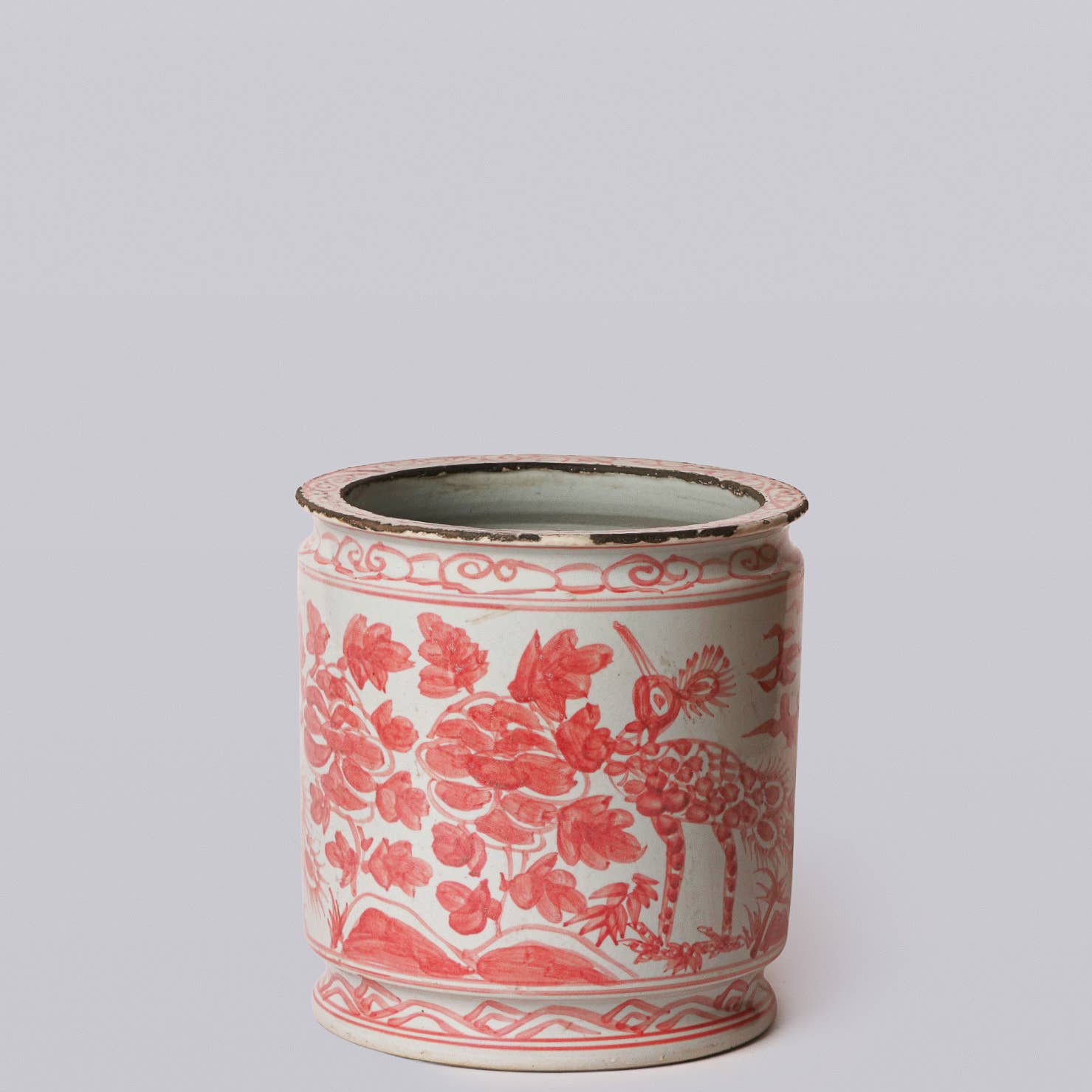 Cobalt Guild Home Decor Rustic Peacock Red and White Porcelain Cachepot
