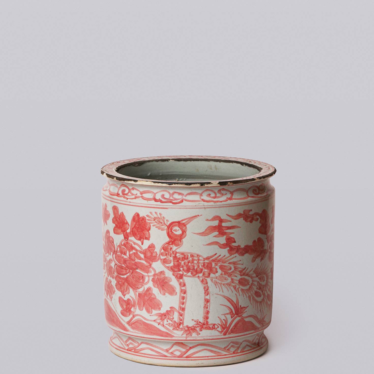 Cobalt Guild Home Decor Rustic Peacock Red and White Porcelain Cachepot