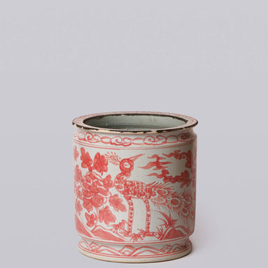 Cobalt Guild Home Decor Rustic Peacock Red and White Porcelain Cachepot