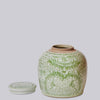Cobalt Guild Home Decor Rustic Peony Green and White Porcelain Jar