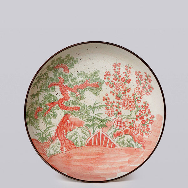 Cobalt Guild Home Decor Rustic Pink and Green Three Friends Porcelain Platter