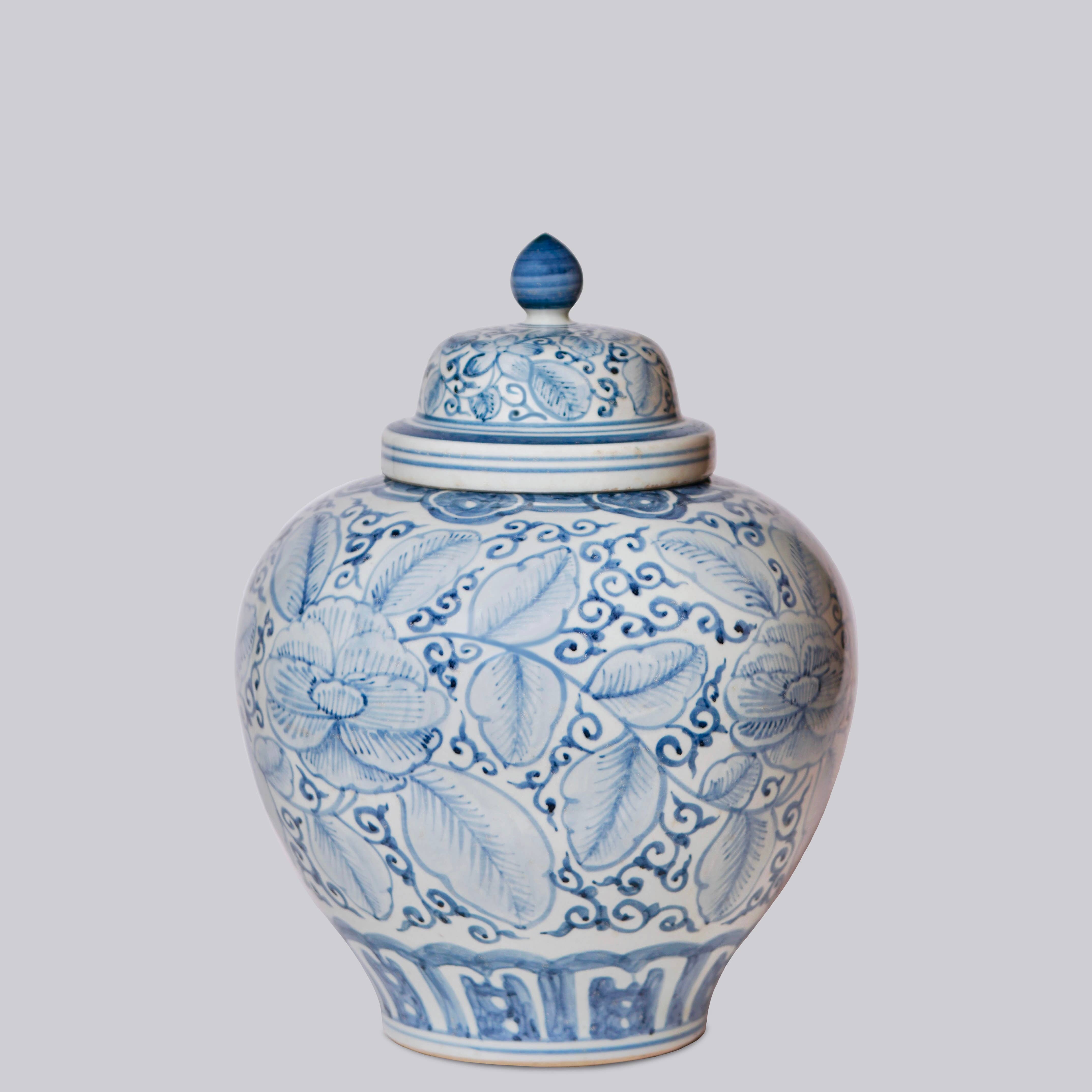 Cobalt Guild Home Decor Rustic Rose Blue and White Porcelain Jar