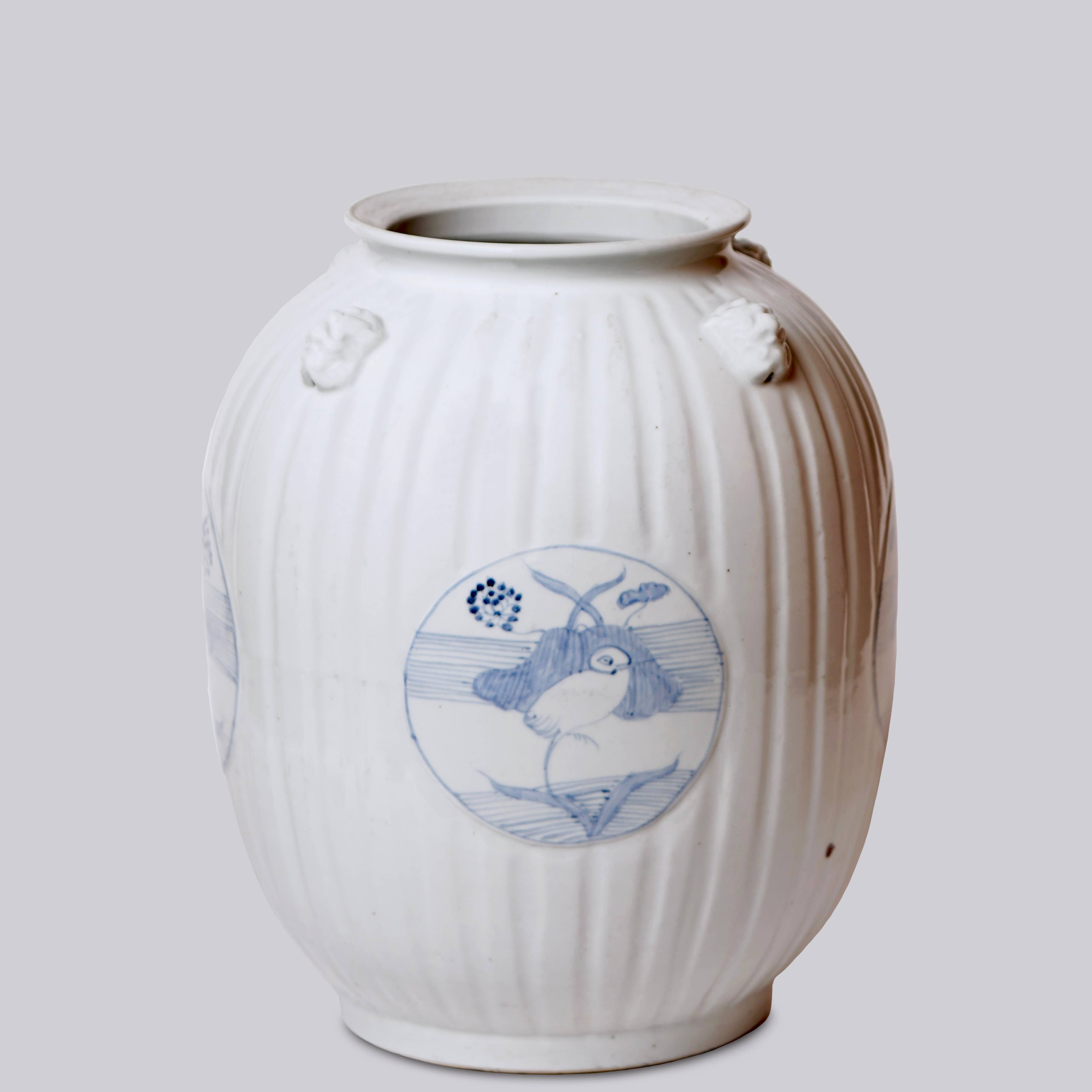 Cobalt Guild Home Decor Rustic White Ribbed Melon Vase
