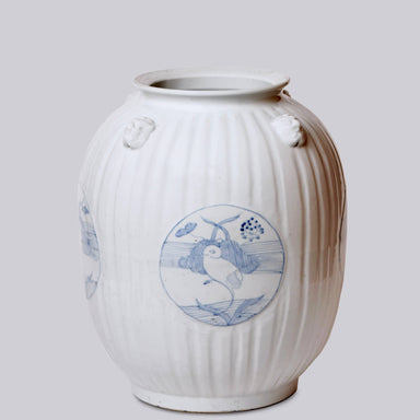 Cobalt Guild Home Decor Rustic White Ribbed Melon Vase