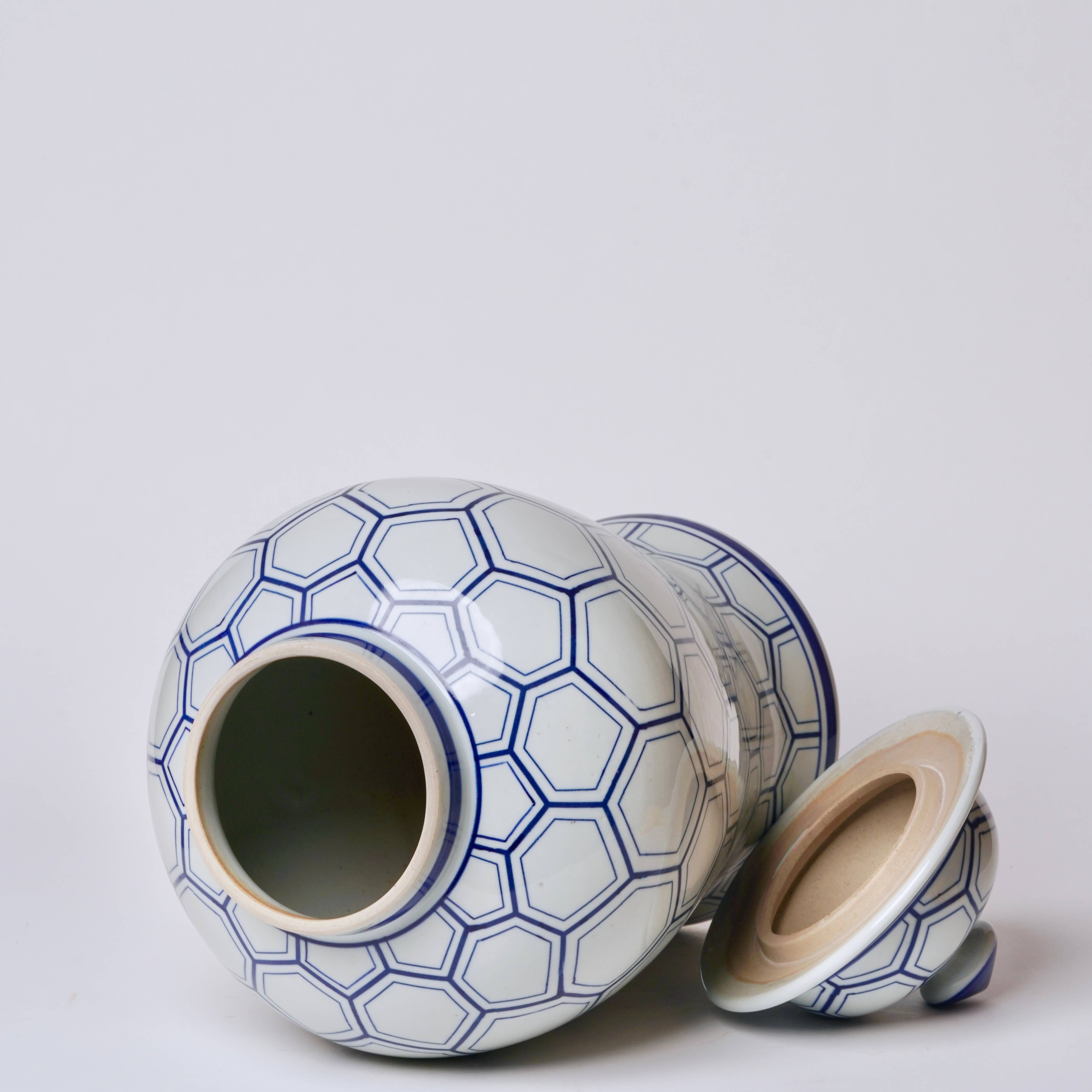 Cobalt Guild Home Decor Serpent Lattice Blue and White Porcelain Temple Jar