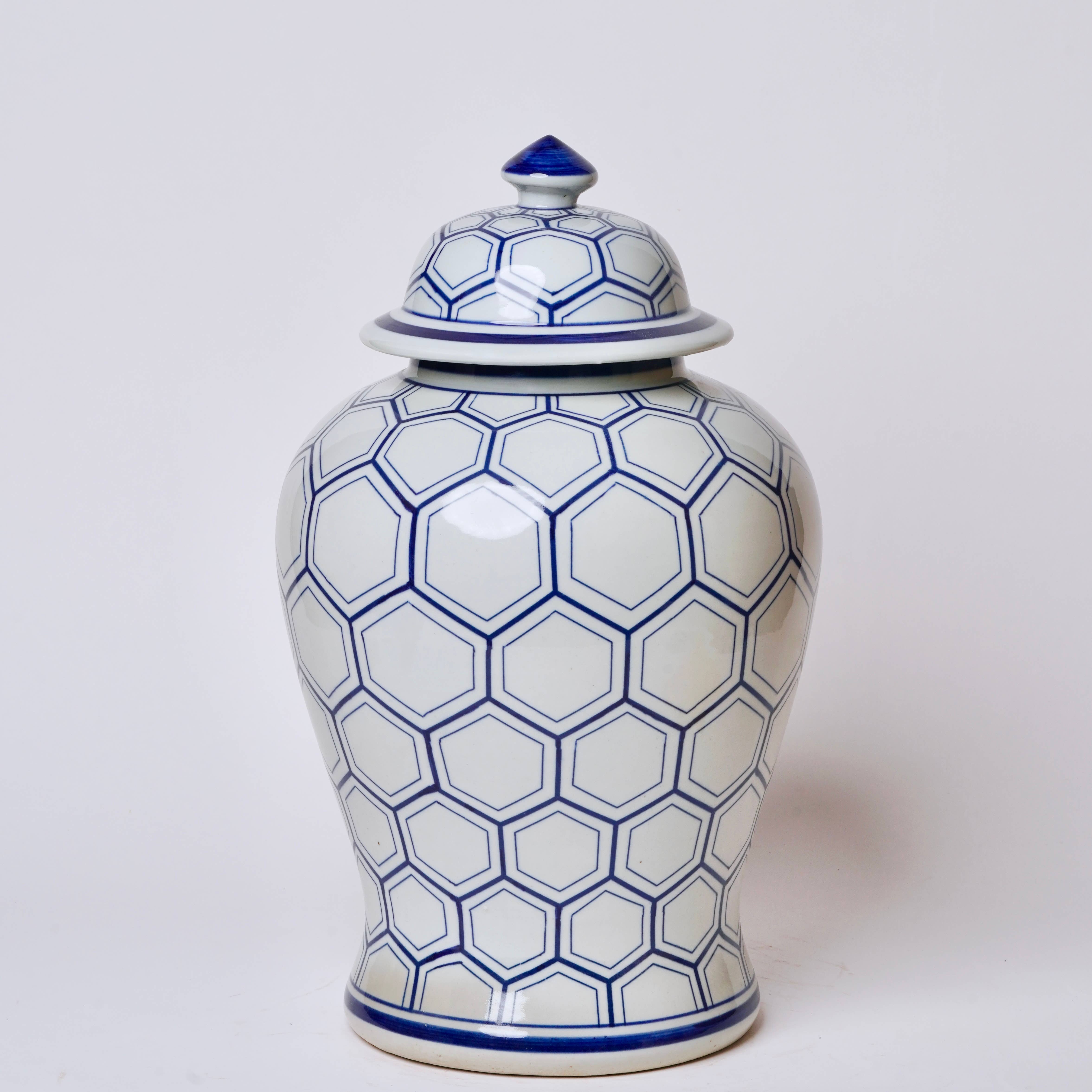 Cobalt Guild Home Decor Serpent Lattice Blue and White Porcelain Temple Jar