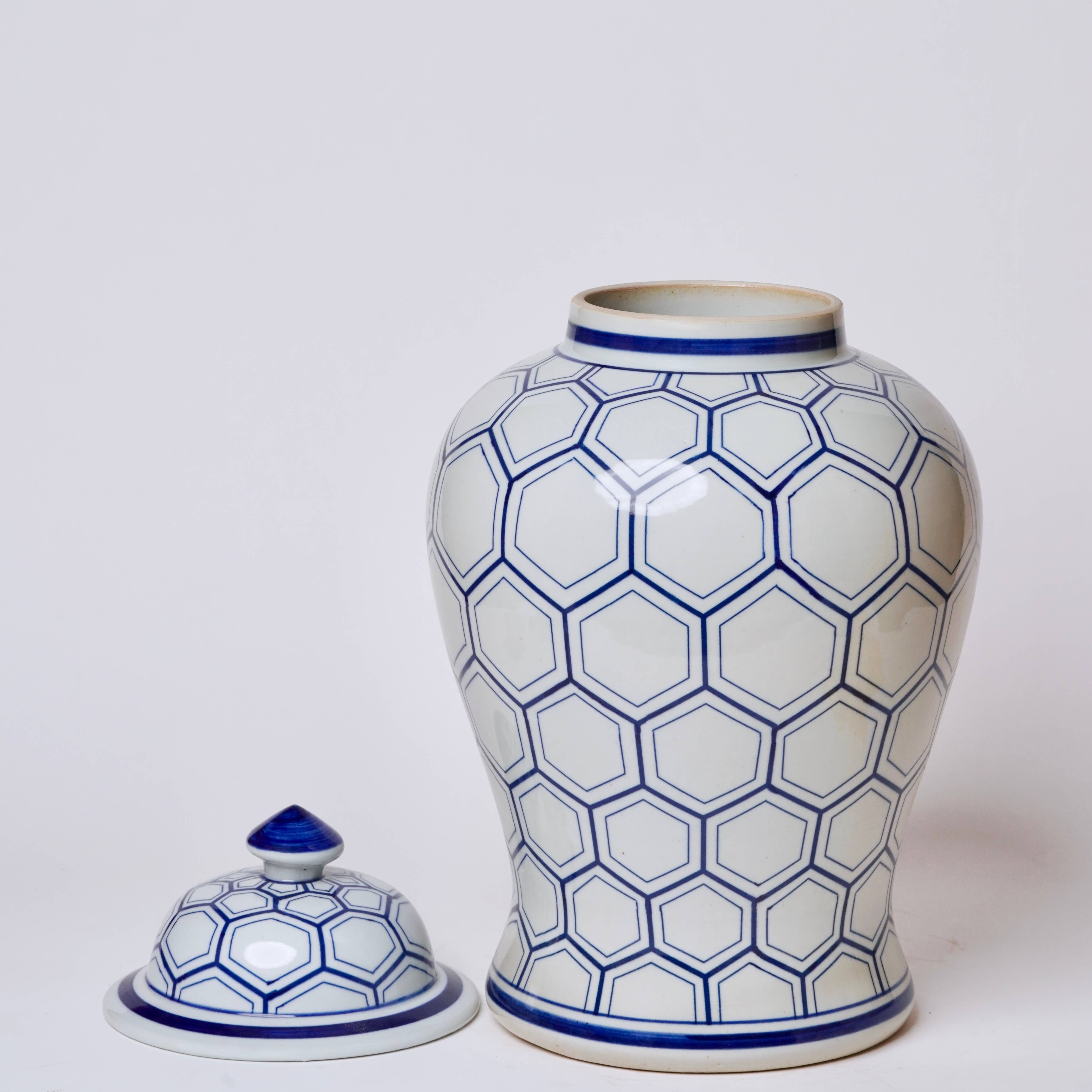 Cobalt Guild Home Decor Serpent Lattice Blue and White Porcelain Temple Jar