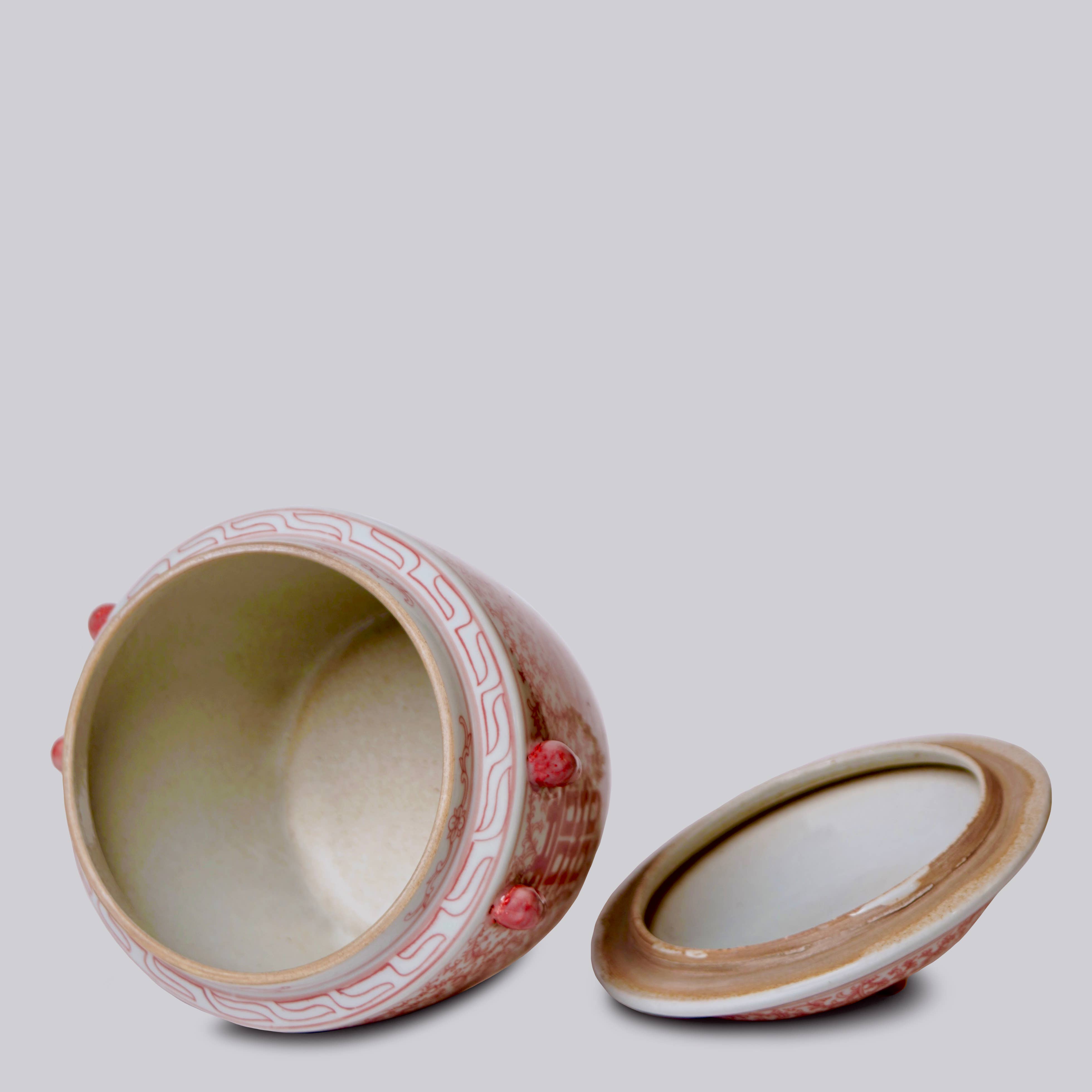 Cobalt Guild Home Decor Small Red and White Porcelain Double Happiness Lug Jar