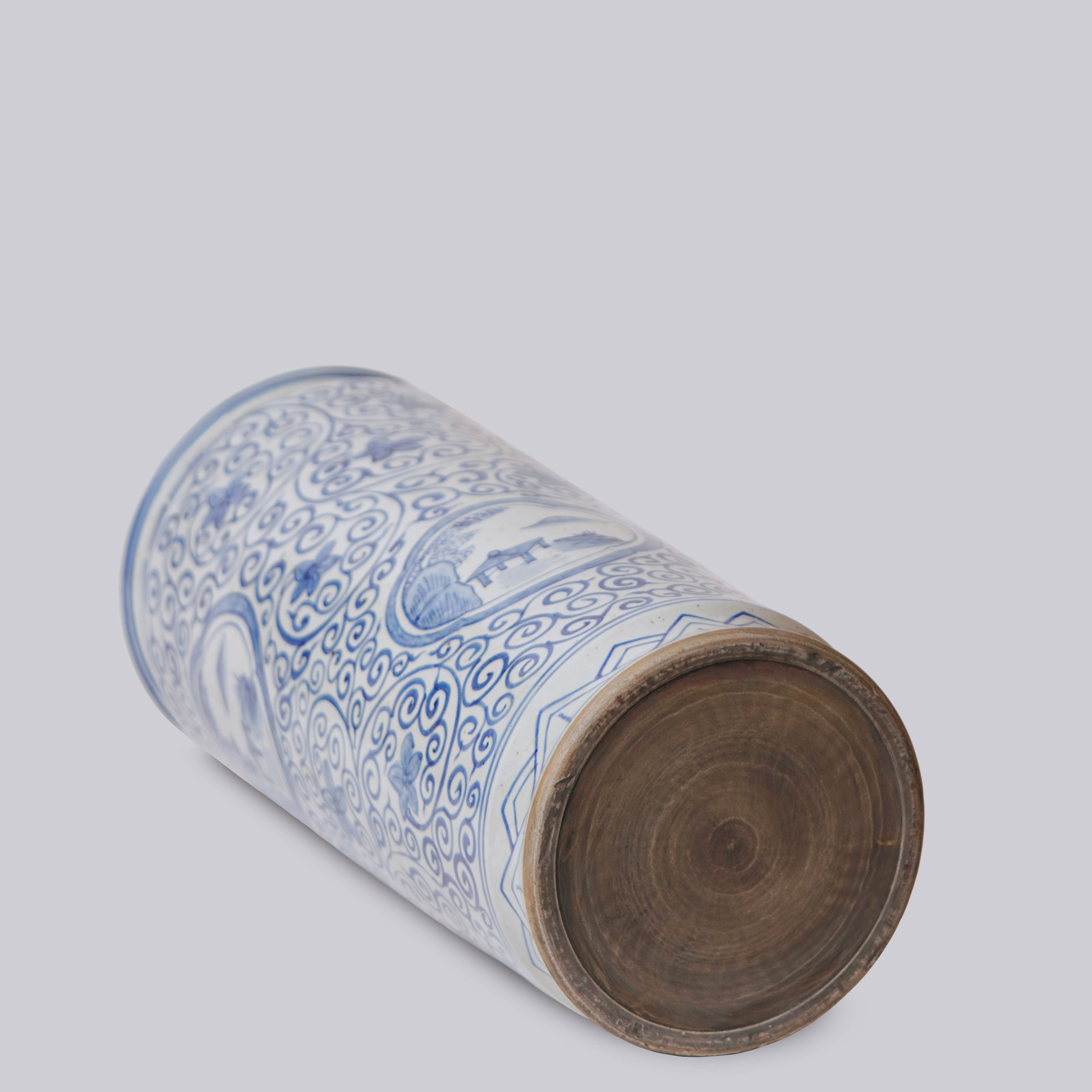 Cobalt Guild Home Decor Tall Blue and White Landscape Porcelain Umbrella Stand
