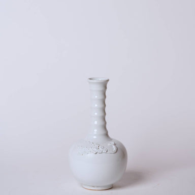 Cobalt Guild Home Decor White Porcelain Globe Vase with Ribbed Neck