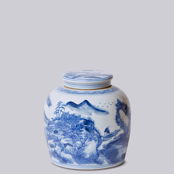 Cobalt Guild Home Decor Willow Ware Blue and White Porcelain Round Storage Jar