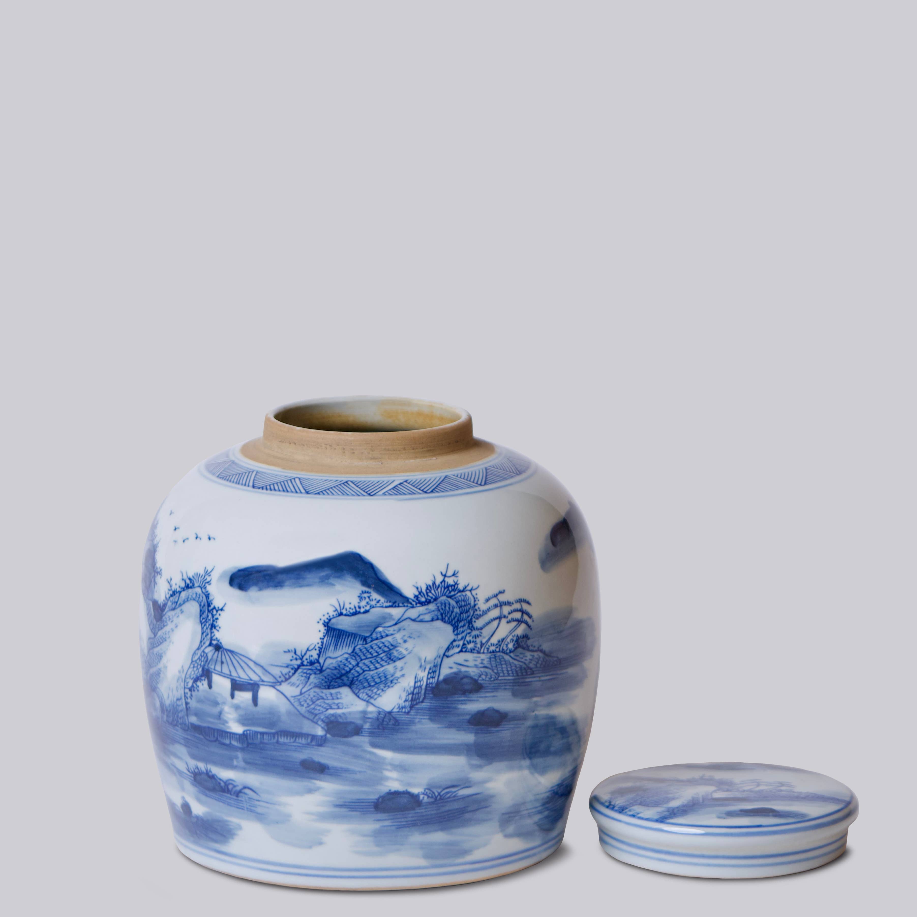 Cobalt Guild Home Decor Willow Ware Blue and White Porcelain Round Storage Jar
