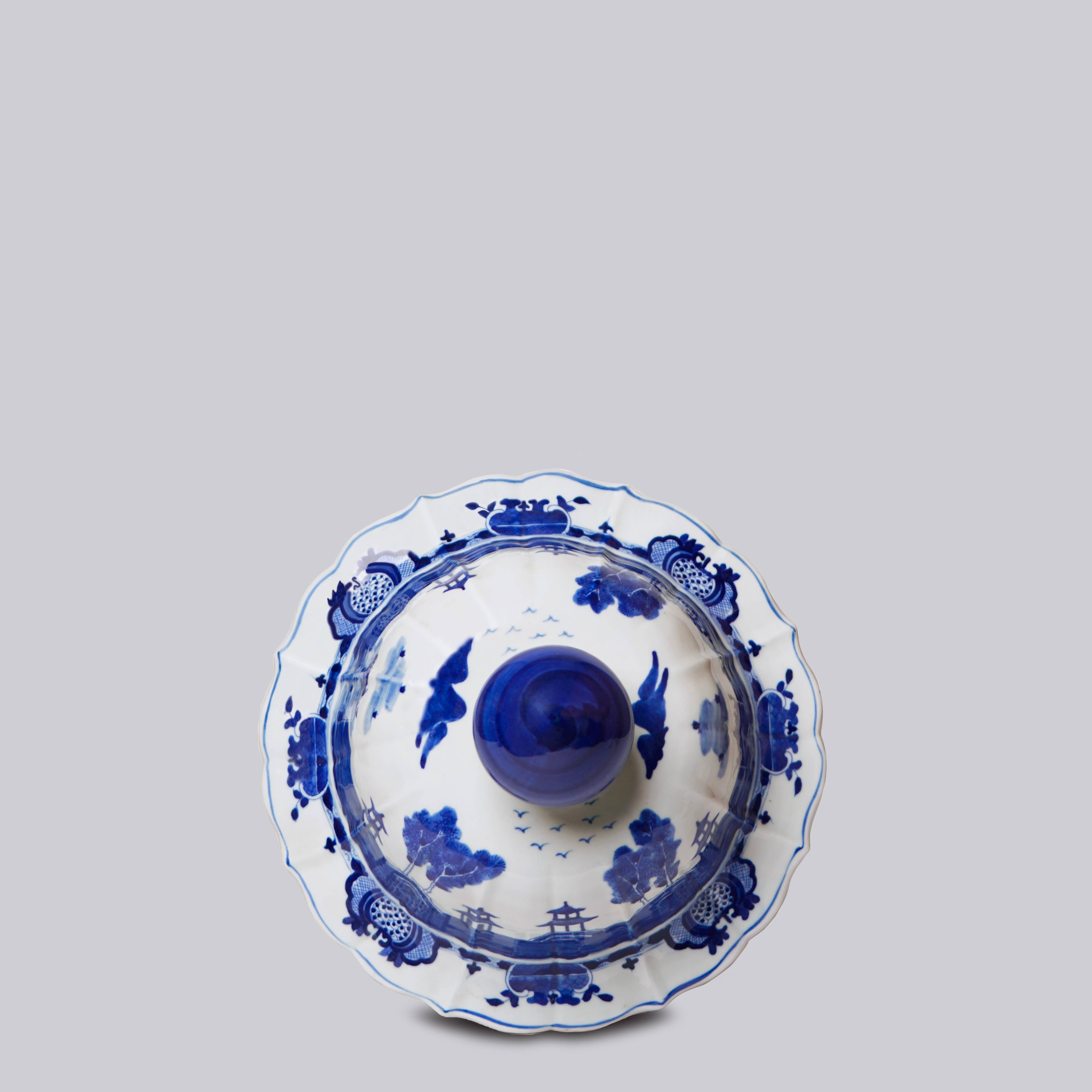 Cobalt Guild Home Decor Willow Ware Blue & White Porcelain Ribbed Jar