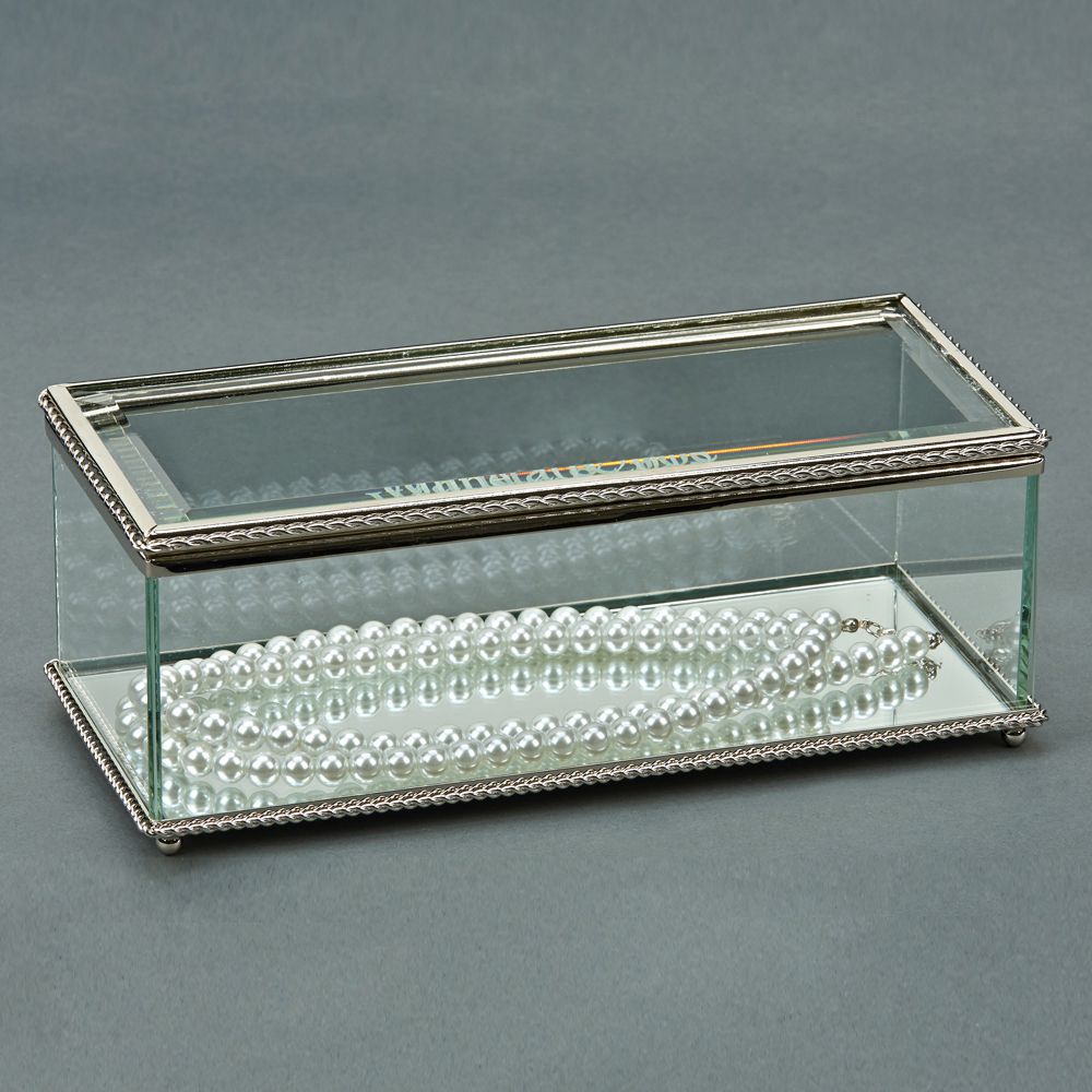 Creative Gifts Giftware Rectangular Glass Box With Hinged Cover, 8"