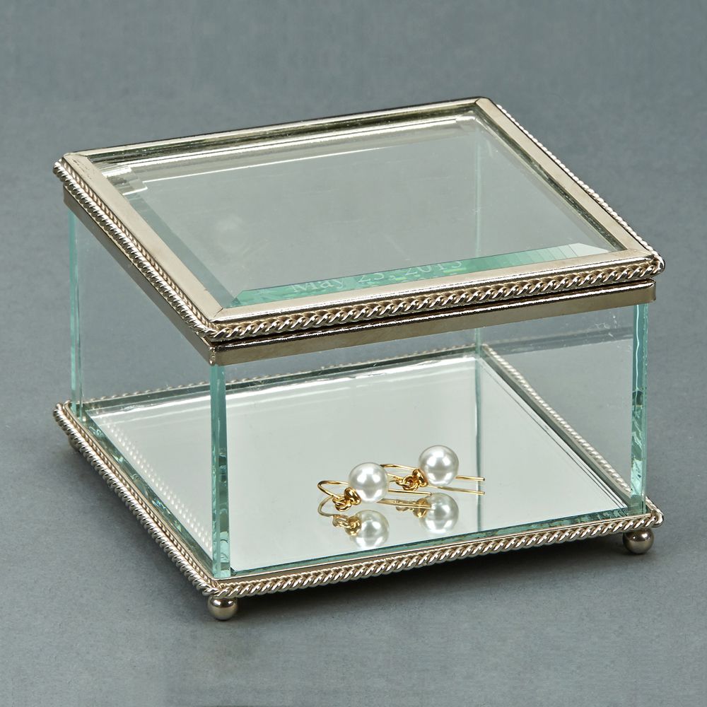 Creative Gifts Giftware Square Glass Box With Hinged Cover, 3.75"