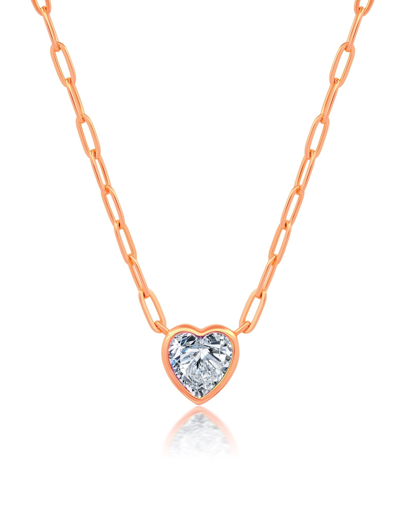 Crislu Jewelry Crislu Heart Shaped Bezel Set Paperclip Necklace 18kt Rose Gold