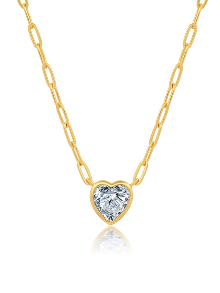 Crislu Jewelry Crislu Heart Shaped Bezel Set Paperclip Necklace 18kt Yellow Gold