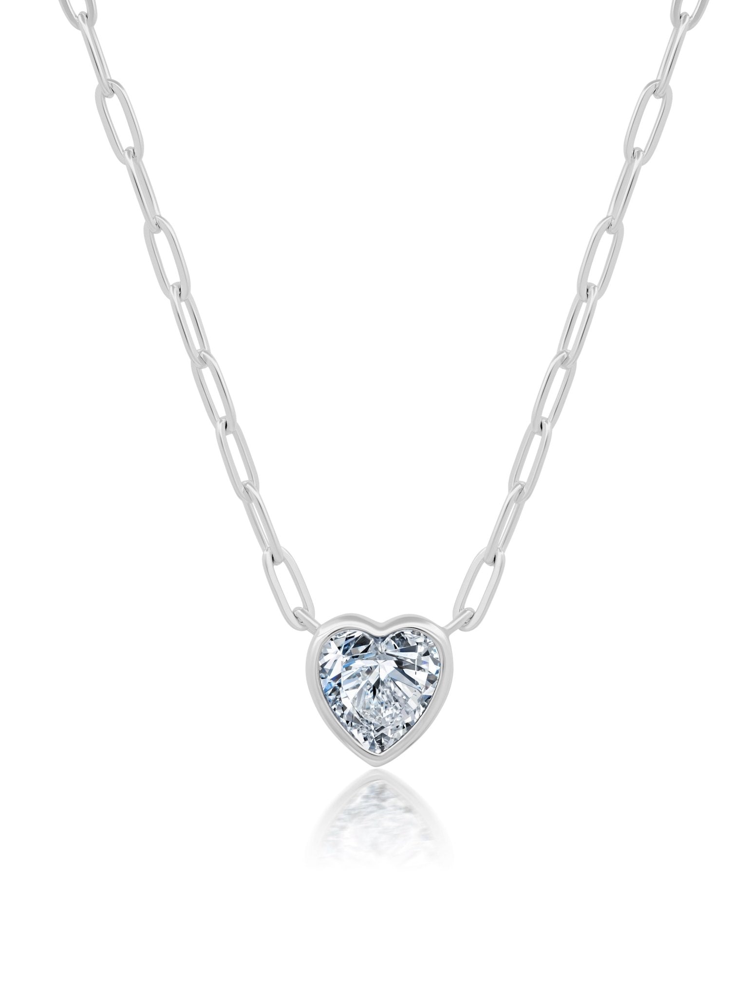 Crislu Jewelry Crislu Heart Shaped Bezel Set Paperclip Necklace Pure Platinum